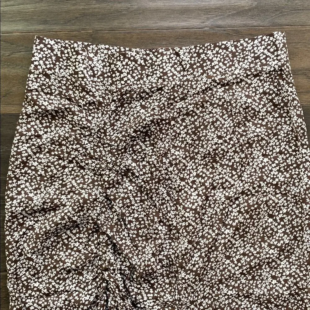 SHEIN Curve Ruffle Pencil Skirt Womens Sz XL Brown Floral Side Slit